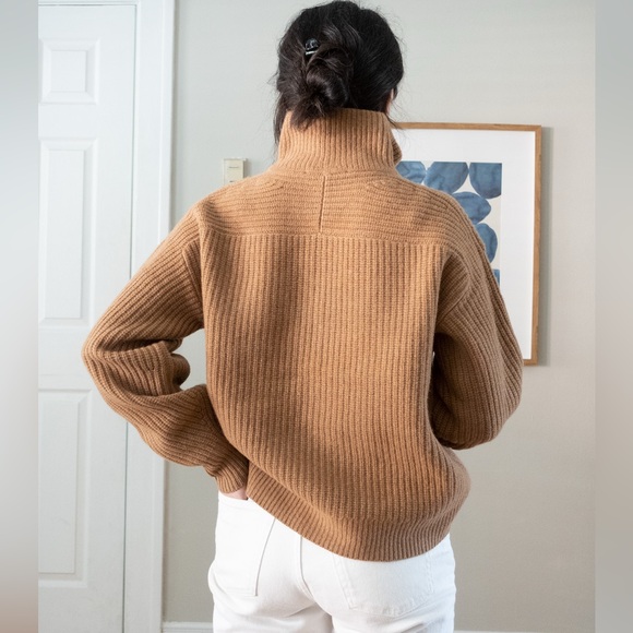 EVERLANE  Felted Merino Half-Zip Sweater DEEP CAMEL Size S - Picture 9 of 11